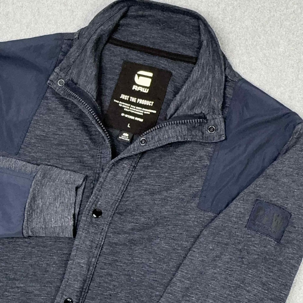 G Star Krozan Collar Sweat‎ Jacket Long Sleeve Full Zip Button Blue Size Large